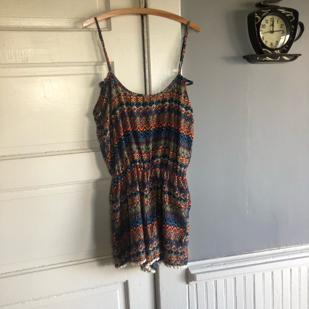 Women’s Colorful LOVE Romper with elastic waist.